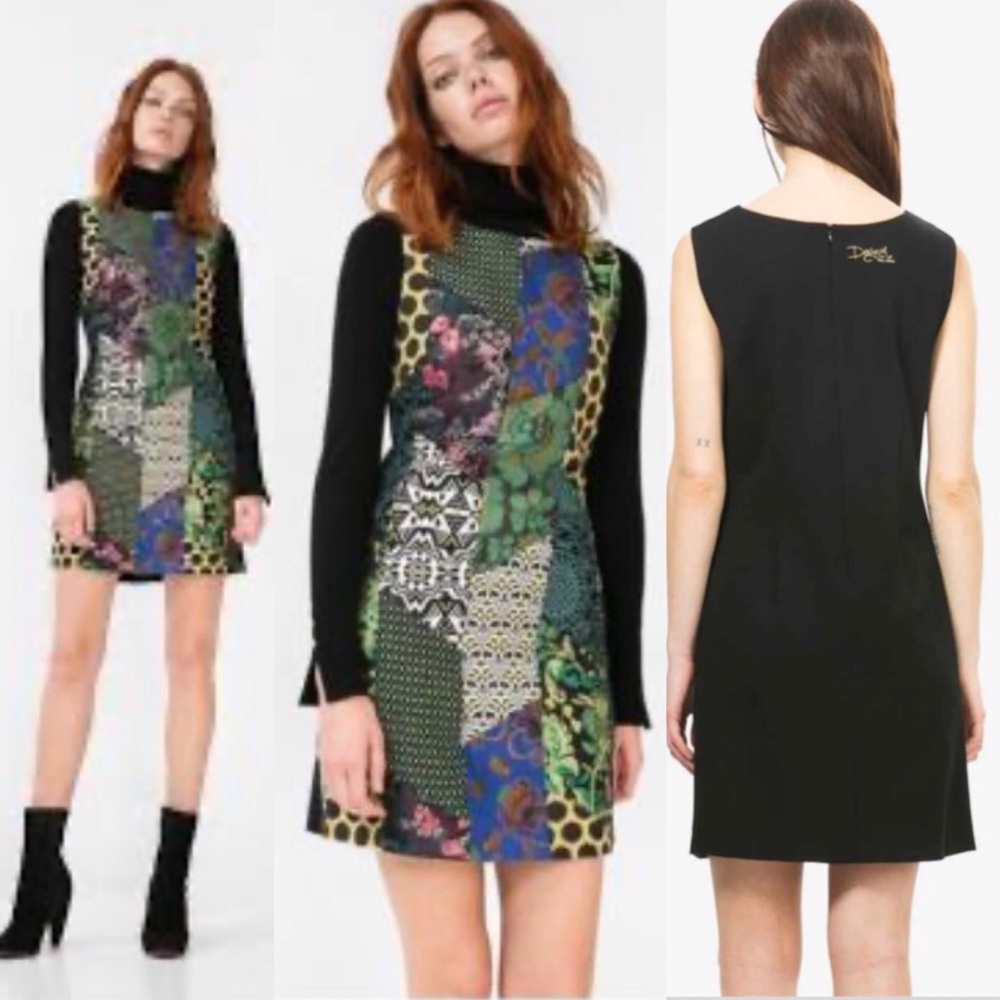 Desigual Calsita Dress patchwork pinafore jumper dress shift sleeveless metallic